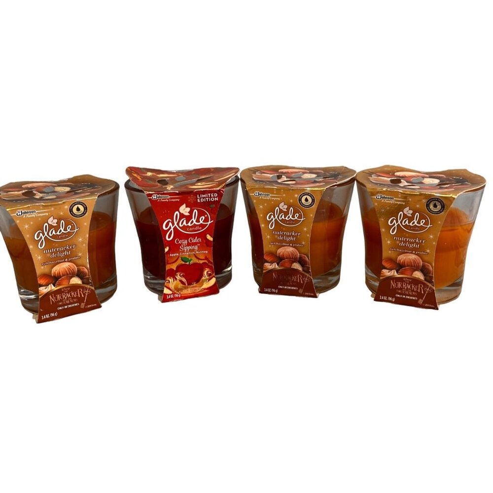 Glade Candle Lot 4 Cozy Cider Sipping Nutcracker Delight Ltd Ed Discontinued NIP